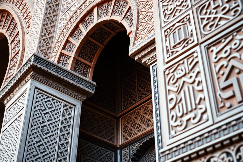 Détails architecturaux montrant l'influence berbère et islamique dans un bâtiment à Marrakech Détails architecturaux montrant l'influence berbère et islamique dans un bâtiment à Marrakech