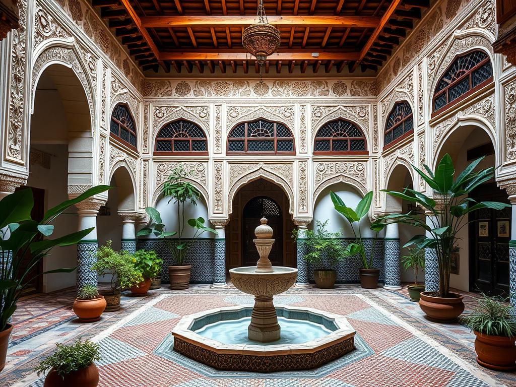 Riad traditionnel marocain avec patio central et fontaine à Marrakech Riad traditionnel marocain avec patio central et fontaine à Marrakech